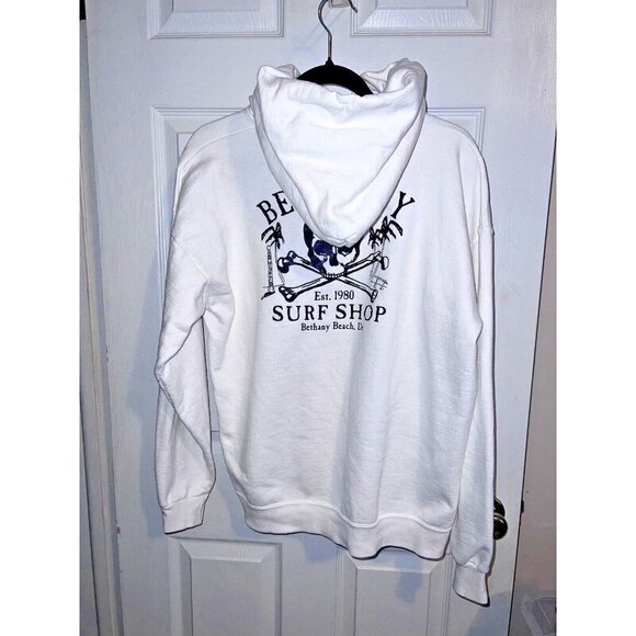 BETHANY SURF SHOP White Spellout Logo Hooded Sweatshirt Sz M (38-40) - Picture 3 of 9